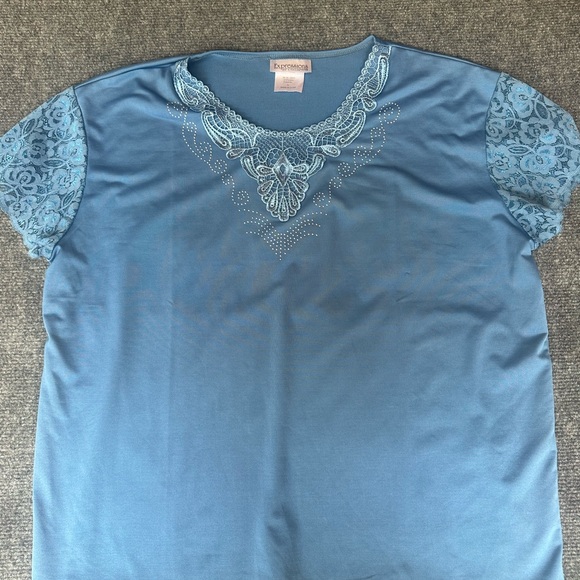 Expressions Blue Lace Embellished Top - Picture 2 of 5